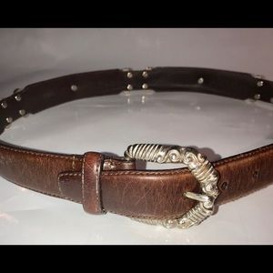 💙(Fossil) leather and silver accent brown belt sm